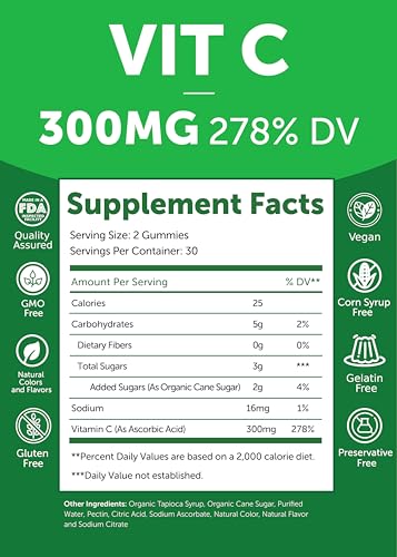 Image of Lunakai USA Made High Potency Vitamin C Gummies for Adults and Kids - 300mg Immune Support - Non-GMO, Vegan, Delicious Orange Flavor, 60ct