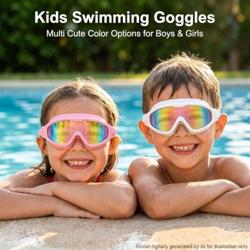 Image of Swim Goggles for Kids 6-12, Wide View Anti-Fog UV Protection No Leaking,Boys Girls Youth Swimming Goggles
