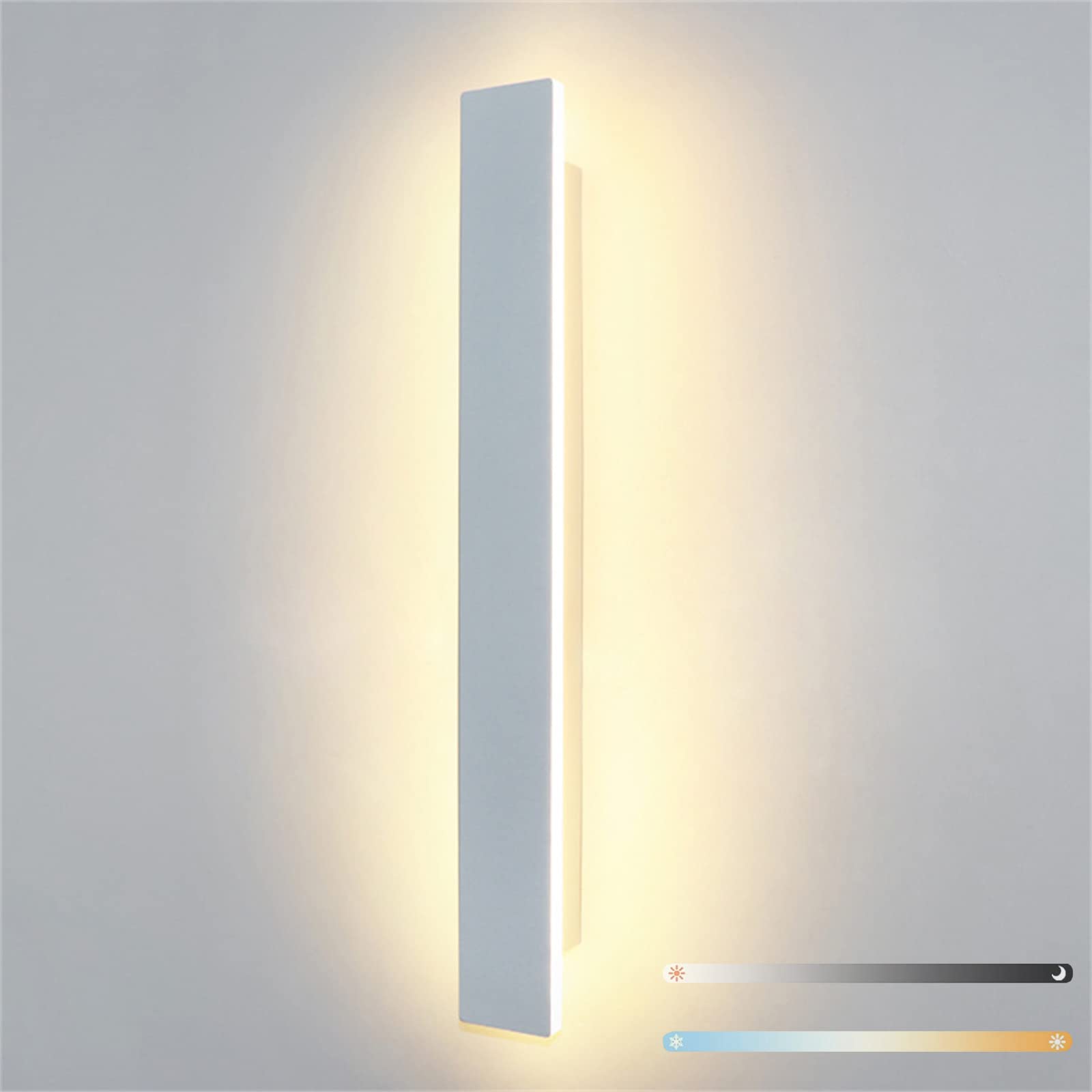 Prettiee Dimmable Modern Wall Lamp Adjustable Brightness Long Strip Wall Lights Simple Aluminum Bedside Decoration Linear Sconce Lamp for Bedroom Living Room Corridor Stairs Bar (White 60CM 28W)