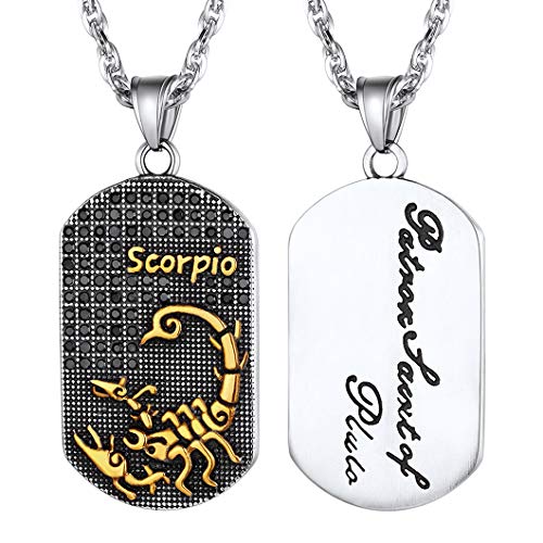 Hip Hop Scorpio Dog Tag Necklace Zodiac Pendant with Chain