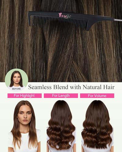 Image of YoungSee Human Hair Tape in Extensions Dark Brown Tape in Hair Extensions Balayage Dark Brown to Ash Brown Real Human Hair Tape-in Extension 16In Ombre Hair Extensios Real Human Hair Tape-in 20pcs 50g
