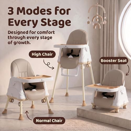 Image of StarAndDaisy High Chair for Baby /Baby Feeding Chair for 0 to 5 Years with 4 in-1 Multifunctions /High Chair with Wheels, Height Adjustable, Detachable Tray & 3-Point Safety Belt