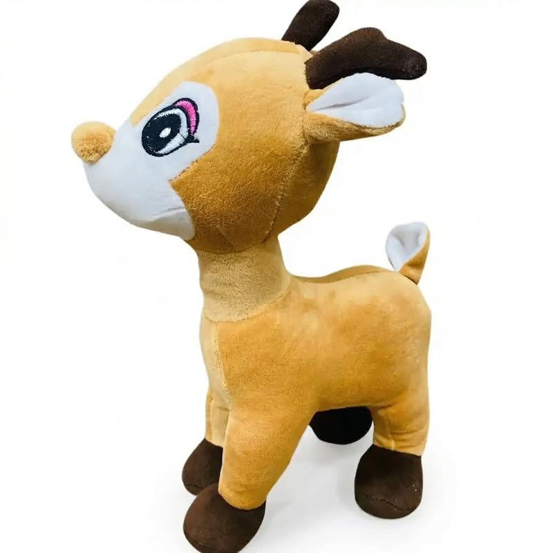 Image of HUG 'n' FEEL SOFT TOYS 30 cm Brown Deer Plush Toy - Soft Huggable Stuffed Animal | Cute Cuddly Deer Doll for Kids, Girls & Boys | Birthday Gift & Room Decor