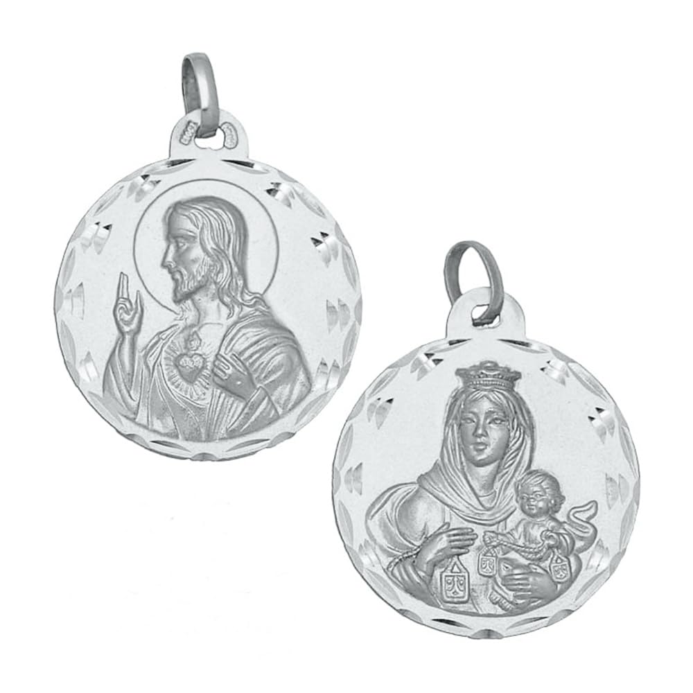 Medal Szkaplerski y Carmen i Najświętszego Serca 925 Srebro 925 20mm Rzeźbione Krawędź Religijne