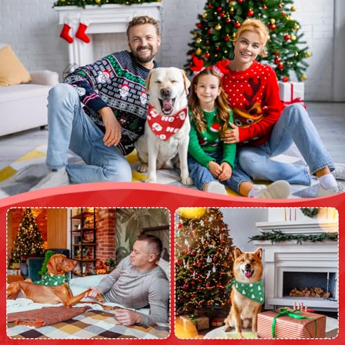 Vivifying 2PCS Halstuch Hund Weihnachten, Weihnachten verstellbare Dreieck Hund Bandanas mit Weihnachtsmann, Hund Weihnachtskostüm für Hunde (L, Grün & Rot)