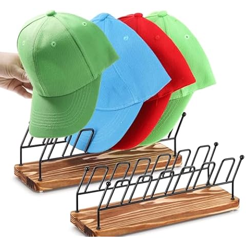 Summark Hat Rack for Baseball Caps,2 Pack Metal Baseball Hat Storage Organizer for 14 Caps,Hat Stand for Baseball Caps Display and Organizer for Dresser Closet,Rustic Brown Cover