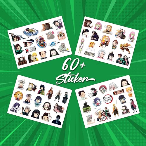 Image of Pack of 64 - Demon Slayer Anime Sticker - Waterproof Vinyl Anime Decals for Laptop, Water Bottle, Phone & Luggage