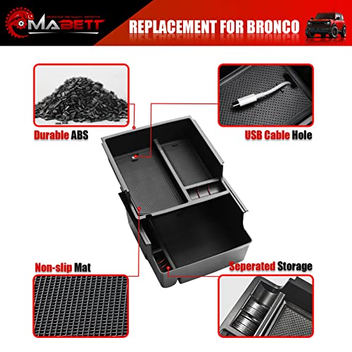 Mabett Console Organizer Tray For Bronco Accessories, Armrest Storage Box Fit Bronco 2021 2022 2023 2/4-Door Wiht Non-Slip Mat Black #TOP4