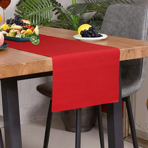 Image of HOME COLORS.IN Solid Color Texture Ribbed Cotton Table Runner for Dining Table, Teapoy, TV Table, Coffee Table, Center Table - Modern Dining Room - Table Decor Runner - 14 x 52 Inch - Red
