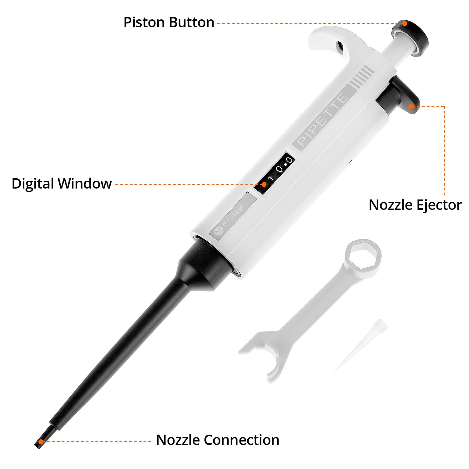 QWORK® 0.5μl-10μl Pipetta micropipetta da laboratorio a canale singolo ad alta precisione regolabile