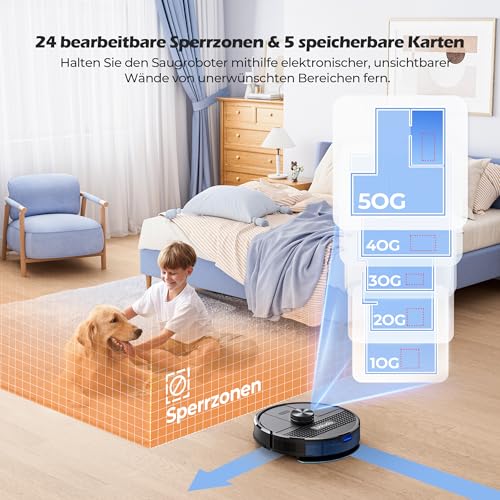Lubluelu Saugroboter mit Absaugstation 3-in-1, 4500Pa Staubsauger Roboter mit Wischfunktion, Roboterstaubsauger mit Lasernavigation, App Steuerung, 24 No-Go Zonen für Tierhaare, Teppich (SL68 Plus)