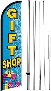 4 Less Co GIFT SHOP Windless Feather Swooper Flag Banner Sign 15 Feet Tall Large Pole Kit bf-h