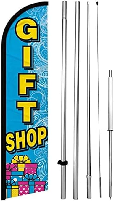 4 Less Co GIFT SHOP Windless Feather Swooper Flag Banner Sign 15 Feet Tall Large Pole Kit bf-h