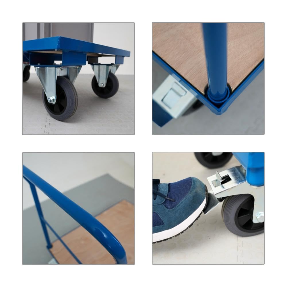 PROREGAL Transportwagen Handwagen Materialwagen | HxBxL 102x60x98cm | Traglast 450kg | Vollgummibereifung, 2x Lenkrollen mit Feststellbremse & 2x Bockrollen | Lichtblau | Plattformwagen Transporthilfe