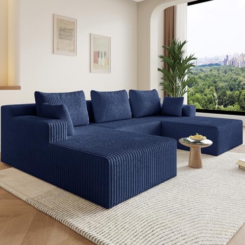 Image of 107 inch W Boneless Cloud Sectional Couch Modular Sofa with Ottoman