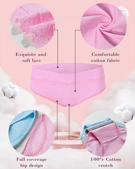 Image of NICSY Women's Panties Full Coverage Soft Touch Cotton Elastane Stretch Lace Underwear Styled Hipster with StayFresh Panty for Women Combo Pack