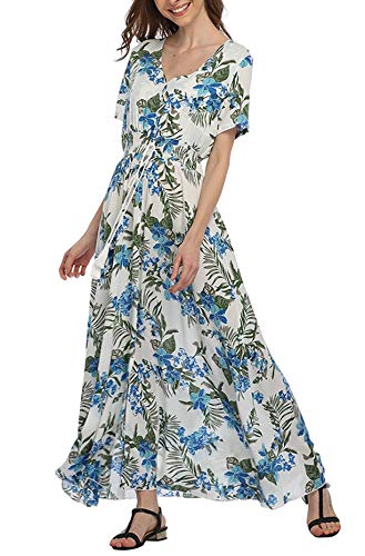 Image of VintageClothing Women's Floral Maxi Dresses Boho Button Up Split Summer Casual Long Dress Beach Party Dress