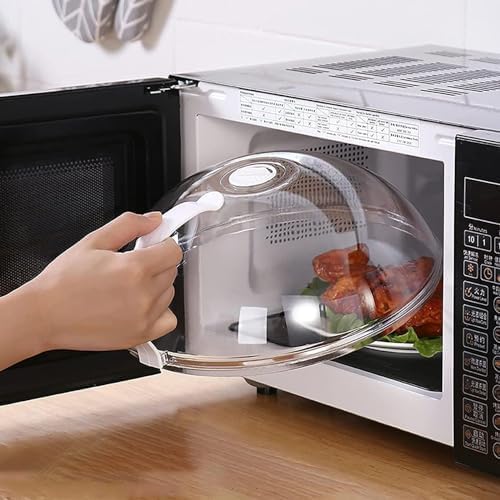 Microwave Cover for Food Clear Microwave Splash Guard Cooker lid with Handle 10 Inch Plate Covers Dish bowl Plate Serving Cover with Steam Vent BPA-Free Safe Plastic House Essentials