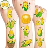 96 PCS Cute Corn On Cob Pre-Cut Temporary Tattoos Themed Birthday Party Decorations Supplies Favors Decor Corntastic Day Vegetable Tattoo Stickers Gifts For Boys Girls Classroom School Prizes Carnival