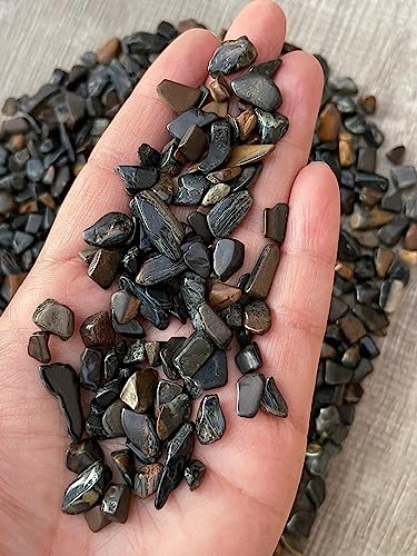 Image of GAF TREASURES 2 oz Lot Natural Blue Tiger Eye Semi Tumbled Gemstone Chips, Crushed Mini Crystals, Undrilled Crystal Chips (Blue Tiger Eye)