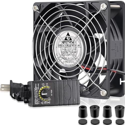 G‌DSTIME 120mm x 38mm Computer Fan with Variable Speed Controller, Powerful Airflow High Static Pressure 110V 220V AC Powered for Biltong Box, Server Rack, Solder Fume Extractor Cooling Ventilation