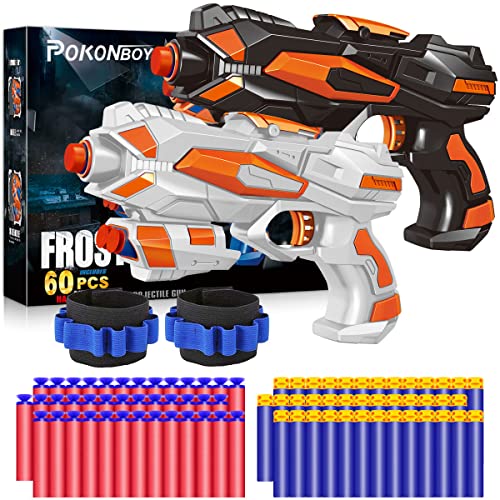 POKONBOY 2 Pack Blaster Guns Toy Guns for Boys Girls with 60 PCS Refill Soft Foam Darts 2 Wristbands for Kids Birthday Gifts Party Favors Hand Gun...