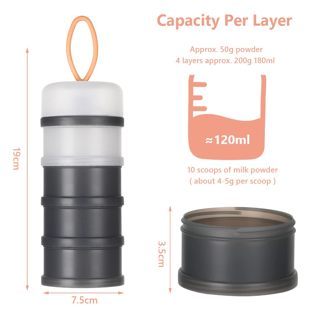 Vicloon Dosatore per Latte in Polvere, Dispenser di Latte in Polvere con 4 Scomparti, Impilabile Contenitore Spuntino e Dosalatte in in Polvere per Viaggio, Cereali, Frutta (Grigio, Bianco)