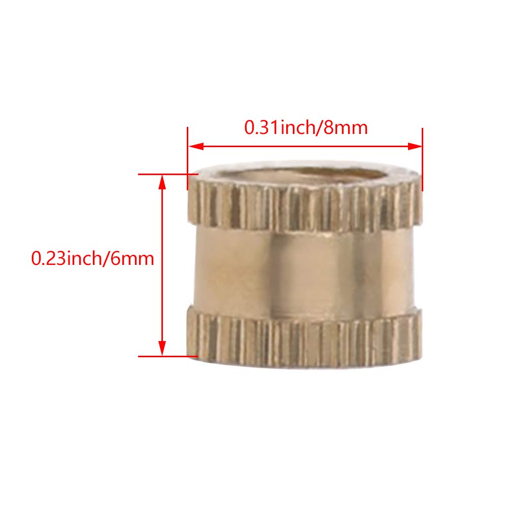 MroMax 1/4'' Knurled Threaded Inserts, 1/4''-20 x 6mm (H) x 8mm (OD), UNC Female Thru-Thread Knurled Brass Threaded Insert for 3D Printing Injection Molding Gold 10Pcs
