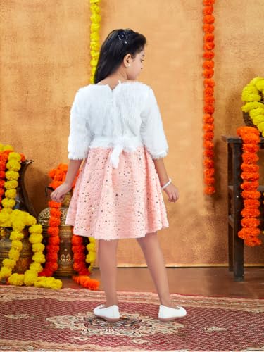 Image of Aarika Girls Turquoise Colour Foil Print Winter Woolen Frock