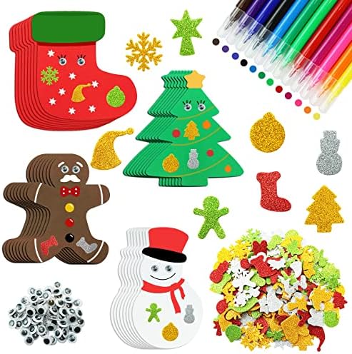 JULBEAR 258Pcs DIY Christmas Foam Crafts Kits for Kids Making Crafts Christmas Party Favors Christmas Foam Stickers Art Ornament Stickers Christmas Craft Decoration Party Supplies