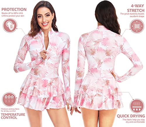 UNIQUEBELLA Rash Guard for Women, 1 Piece Modest Swimsuits for Women - Long Sleeve Swimsuits UV UPF 50+ Swim Shirt2