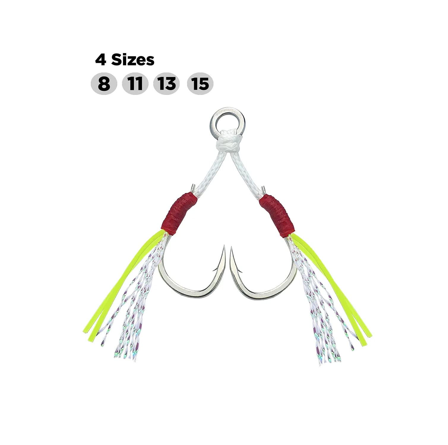 EN FISHING TOOLS Fishing Assist Hooks Slow Fast Jigs Fishing Hooks Saltwater Jigging Hooks Twin Assist Hook for Jigging It?s Extra Sharp Hook Makes Fishing Successful UV Rubber With PE X16 Assist Line
