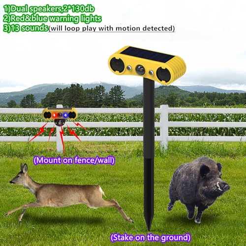 Hulppre 20240524 Solar Outdoor Motion Sensor Alarm-13 Sounds Including Dog Barking&Gunshot,2*130Db Loud Noise Maker,4 Modes,Red&Blue Motion Activated Strobe Light,Say Goodbye To The Intruders thumb #3