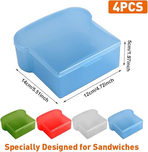 Miniatura 2 de Abnaok 4 cajas de sándwich con forma de tostada de 20 onzas, hecho de polipropileno de grado alimenticio, permite calentar microondas y conservar