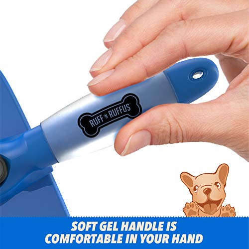 Ruff 'N Ruffus Self-Cleaning Slicker Brush With NO- Pain Bristles Upgraded Gel Handle Gently Removes Loose Undercoat & Tangled Hair For Cats & Dogs Reduces Shedding by 95% + Pet Nail Clipper & Comb