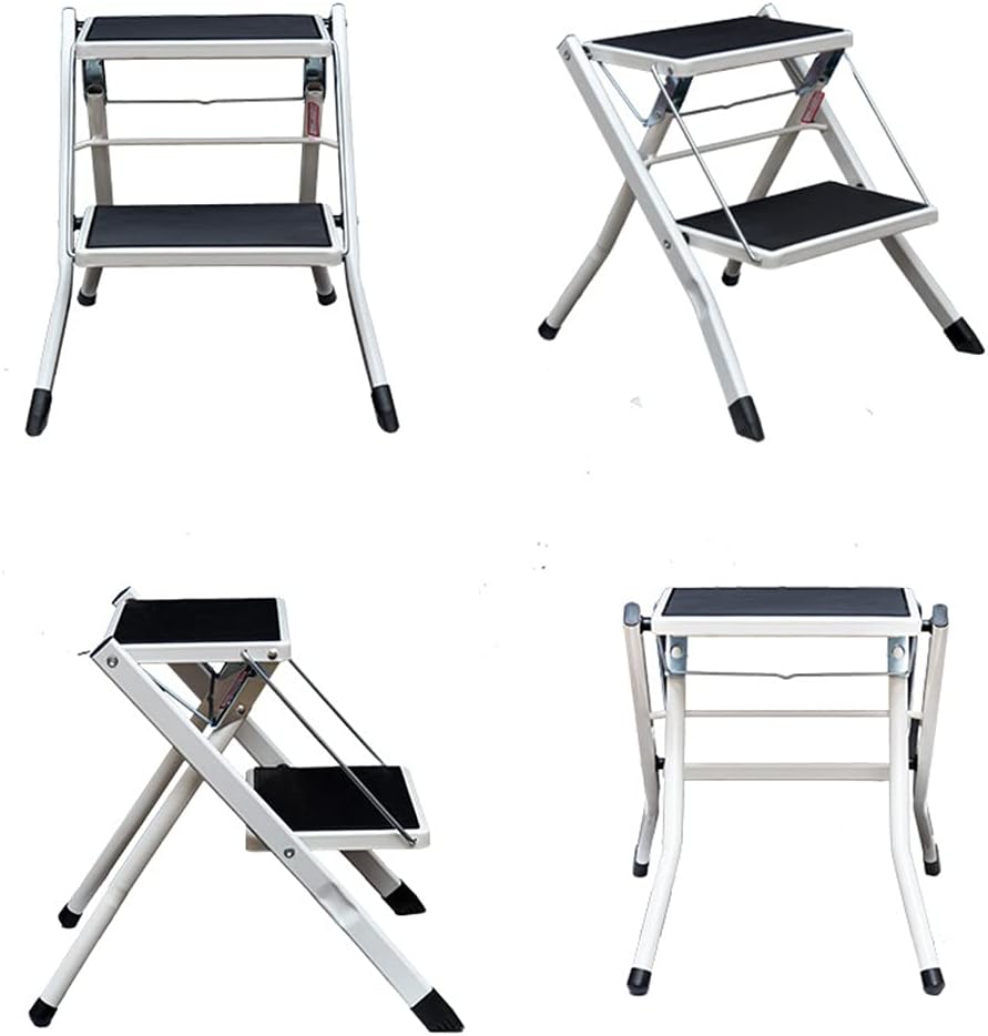 2 Step Folding Ladder Heavy Duty Staircase Stool with Anti-Slip Mat Step Stool Stepladders for Household, Office, Plant Pots Displaying - Load Capacity Up to 120 Kg (Brown)