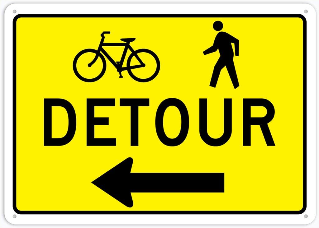 8"x12" Aluminum Metal Sign - Detour Pedestrian Bicycle Left Arrow - For Home, Bar, Club, Kitchen, Restaurant Wall Decor