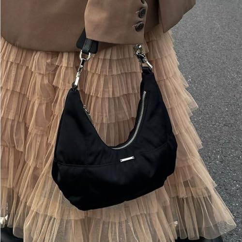 Shoulder Bag Velvet Black Underarm Casual Moon Shape Dark Cloud Women3