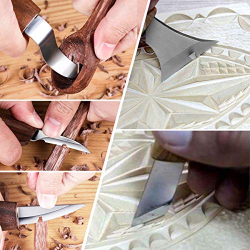 Wood Carving Tools Set, Hook Carving Knife, Detail Wood Knife, Whittling Knife, Oblique Knife, Trimming Knife for Spoon, Bowl, Cup or General Woodwork, 18 Pcs Chip Carving Knife Kit, Delivery: 25 days - Thumbnail 4