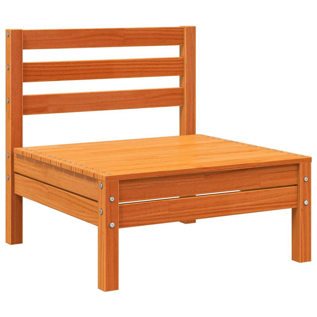 Sofás de jardín sin reposabrazos, 2 unidades, color marrón cera, madera maciza de pino, muebles para exteriores, con diseño de listones y respaldo para terraza, jardín, patio, sofá modular