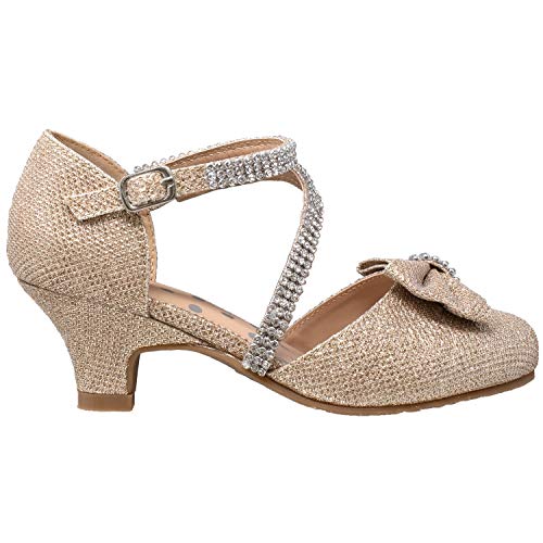 SOBEYO Girls Dress Shoes Rhinestone Bow Accent Kitten Low Heel Sandals4