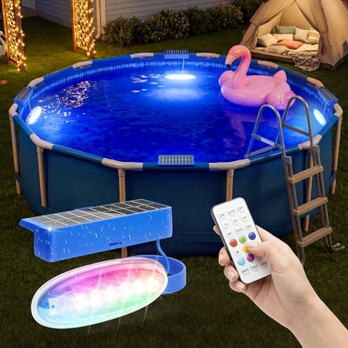 APONUO 6 Pack Solar Pool Lights, Pool Solar Lights for Above Ground Pools with Remote, IP68 Waterproof, RGB Color Changing Solar Powered Pools Light for Pond, Fountain,Yard (Blue)