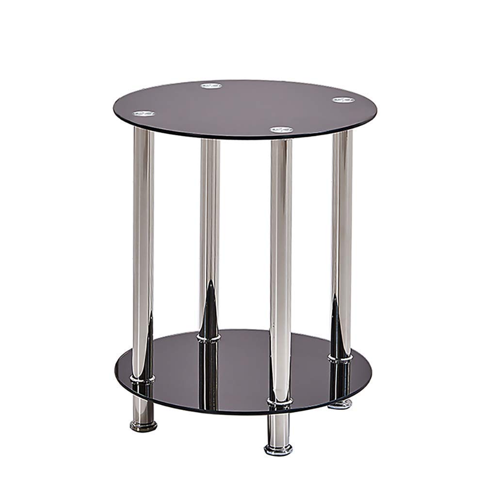 Buy BOJU Small Sofa Side Table Round Black Glass with Chrome Legs