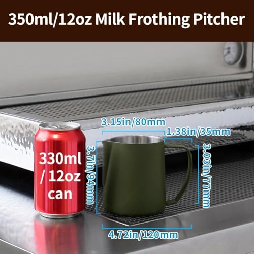 Image of watchget Stainless Steel Milk Frothing Pitcher 12oz /350ml - Espresso Steaming Pitcher for Cappuccino, Latte Art, Coffee Machine Accessories Milk Jug Coffee Frother Cup, Matte Green (Pack of 2)