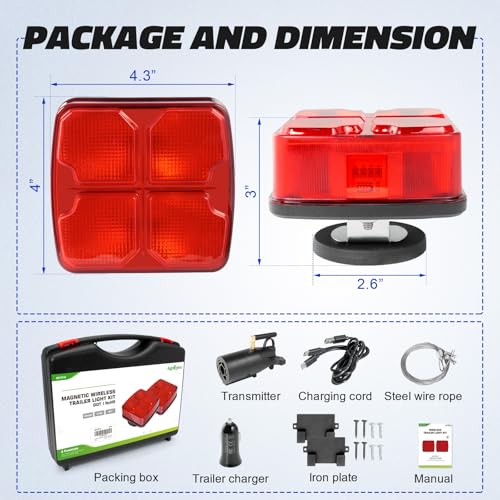 Image of Agrieyes Wireless Trailer Lights, Magnetic Tow Tail Light Kit (T212) | 2 Mounting Options | 30s Magnetic Mount | 100ft Stable Range | USB-C 9H Runtime | IP67 Waterproof | Cross-State Towing