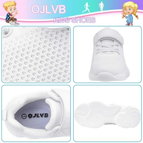 OJLVB Sneakers for Girls and Boys, Kids Running Tennis Shoes, Gym Trail Track Athletic Walking Shoe White 11.54