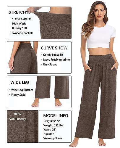 Image of TARSE Womens Wide Leg Pants Casual Loose Yoga Sweatpants Comfy Lounge Pajama Flowy Pants Pockets