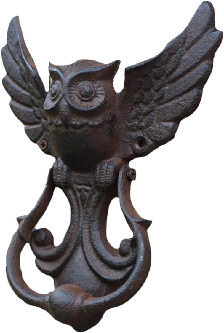 Vintage Owl Door Pull Ring Durable Cast Iron Knocker for Front Garden Gates Retro Style Home Decor with Mounting Hardware