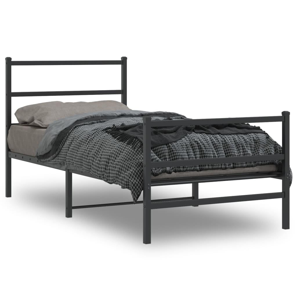 vidaXL Metal Bed Frame with Headboard and Footboard, Bed Base for Bedroom, Mattress Foundation for Single, Modern Style, Black 90x200 cm