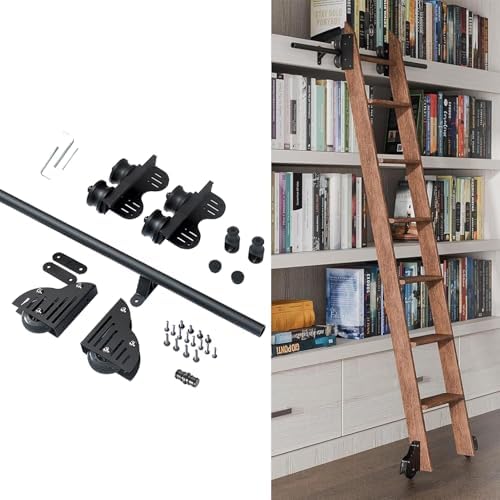 3.3ft-20ft Retractable Sliding Library Ladder Rail Kit, PU Silent Wheels with Brake, Max Load 300lb, DIY Hardware for Easy Installation (Ladders Not Included)